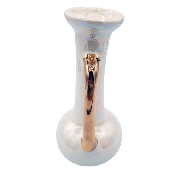 Vintage 22K Gold Luster Vase Pioneer Pottery USA Iridescent Pearl Double Handle - Picture 6 of 16